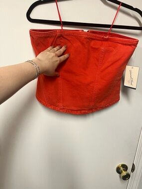Universal Thread Vibrant red Strapless Denim-Look Bustier